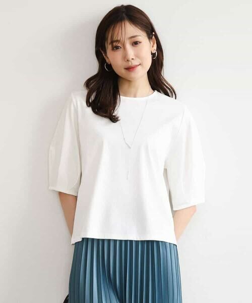 MK MICHEL KLEIN / エムケーミッシェルクラン カットソー | [接触冷感/洗える]シルケットスムース タックスリーブカットソー | 詳細20