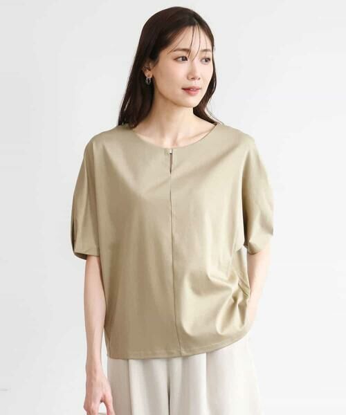 MK MICHEL KLEIN / エムケーミッシェルクラン カットソー | [接触冷感/洗える]シルケットスムース ドルマンスリーブカットソー（カーキベージュ）