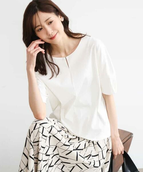 MK MICHEL KLEIN / エムケーミッシェルクラン カットソー | [接触冷感/洗える]シルケットスムース ドルマンスリーブカットソー（ホワイト）