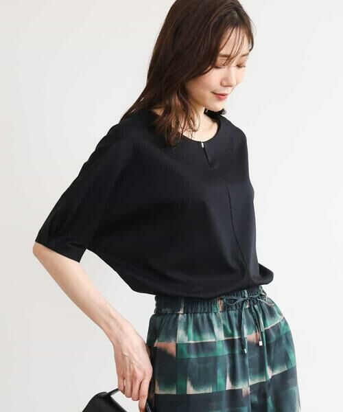 MK MICHEL KLEIN / エムケーミッシェルクラン カットソー | [接触冷感/洗える]シルケットスムース ドルマンスリーブカットソー（ブラック）