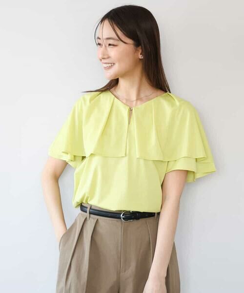 MK MICHEL KLEIN / エムケーミッシェルクラン カットソー | [洗える]シルケット天竺ケープデザインカットソー（イエロー）