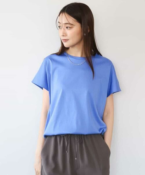 MK MICHEL KLEIN / エムケーミッシェルクラン カットソー | [接触冷感/洗える]裾ドロストデザインカットソー（ブルー）