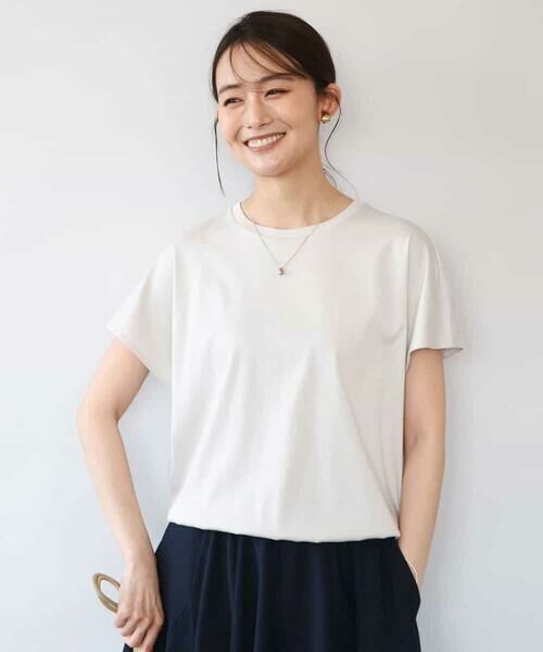 MK MICHEL KLEIN / エムケーミッシェルクラン カットソー | [接触冷感/洗える]裾ドロストデザインカットソー（グレージュ）