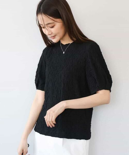 MK MICHEL KLEIN / エムケーミッシェルクラン カットソー | [UVカット/洗える]タックスリーブ ジャガードカットソー | 詳細1