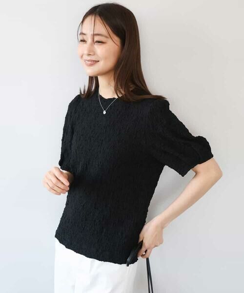 MK MICHEL KLEIN / エムケーミッシェルクラン カットソー | [UVカット/洗える]タックスリーブ ジャガードカットソー（ブラック）