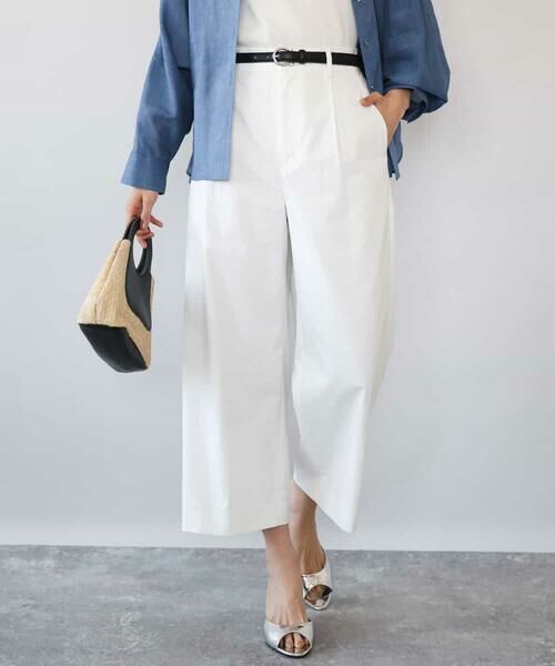 MK MICHEL KLEIN / エムケーミッシェルクラン ショート・ハーフ・半端丈パンツ | [洗える]ナチュラルツイルワイドクロップドパンツ（ホワイト）