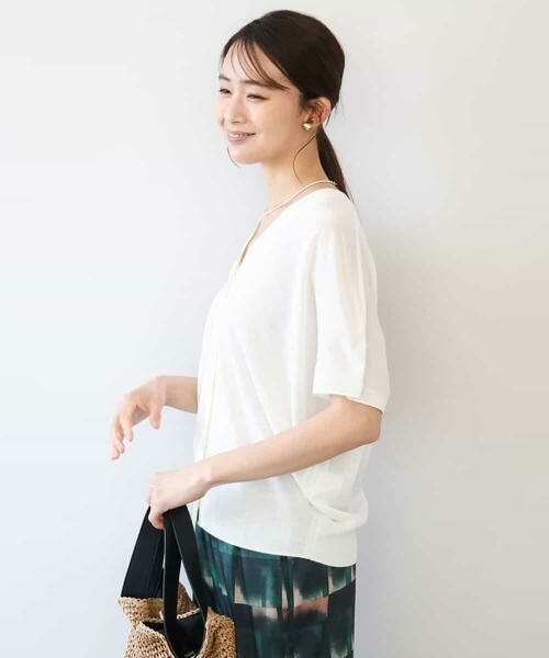 MK MICHEL KLEIN / エムケーミッシェルクラン カーディガン・ボレロ | [洗える]Vネックドルマンスリーブカーディガン（ホワイト）