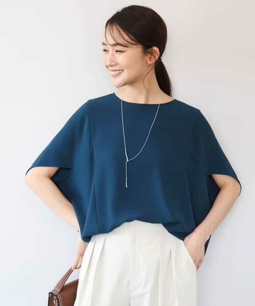 MK MICHEL KLEIN / エムケーミッシェルクラン シャツ・ブラウス | [瞬美シリーズ/UVカット/接触冷感/速乾/洗える]梨地ジョーゼット 変形スリーブブラウス | 詳細2