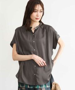 MK MICHEL KLEIN / エムケーミッシェルクラン シャツ・ブラウス | [UVカット/接触冷感/洗える]バンドカラーサテンブラウス