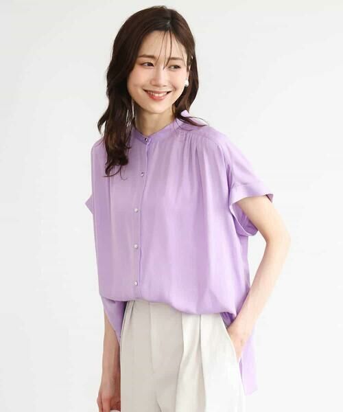 MK MICHEL KLEIN / エムケーミッシェルクラン シャツ・ブラウス | [UVカット/接触冷感/洗える]バンドカラーサテンブラウス | 詳細1