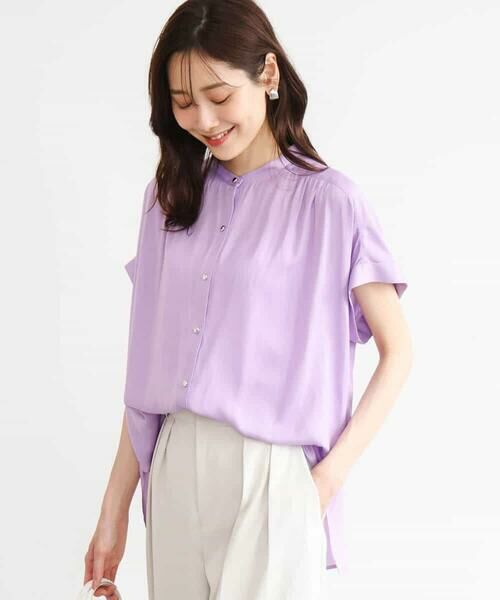 MK MICHEL KLEIN / エムケーミッシェルクラン シャツ・ブラウス | [UVカット/接触冷感/洗える]バンドカラーサテンブラウス | 詳細2