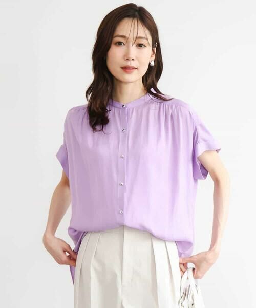 MK MICHEL KLEIN / エムケーミッシェルクラン シャツ・ブラウス | [UVカット/接触冷感/洗える]バンドカラーサテンブラウス | 詳細3