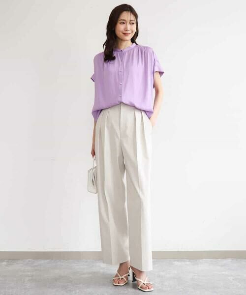 MK MICHEL KLEIN / エムケーミッシェルクラン シャツ・ブラウス | [UVカット/接触冷感/洗える]バンドカラーサテンブラウス | 詳細4