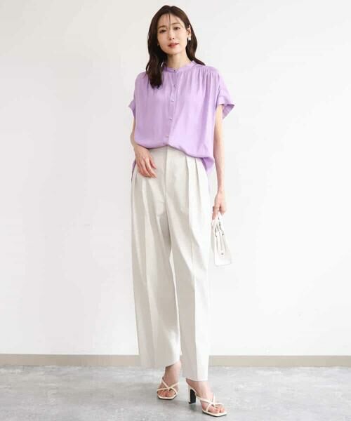 MK MICHEL KLEIN / エムケーミッシェルクラン シャツ・ブラウス | [UVカット/接触冷感/洗える]バンドカラーサテンブラウス | 詳細5