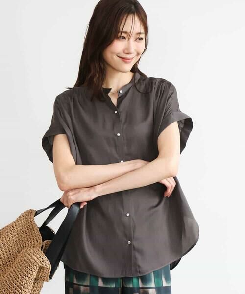 MK MICHEL KLEIN / エムケーミッシェルクラン シャツ・ブラウス | [UVカット/接触冷感/洗える]バンドカラーサテンブラウス | 詳細7