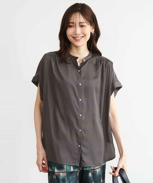 MK MICHEL KLEIN / エムケーミッシェルクラン シャツ・ブラウス | [UVカット/接触冷感/洗える]バンドカラーサテンブラウス | 詳細8