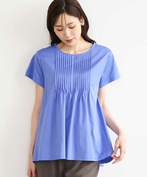 MK MICHEL KLEIN / エムケーミッシェルクラン カットソー | [接触冷感/洗える]シルケット天竺Aラインカットソー（ブルー）