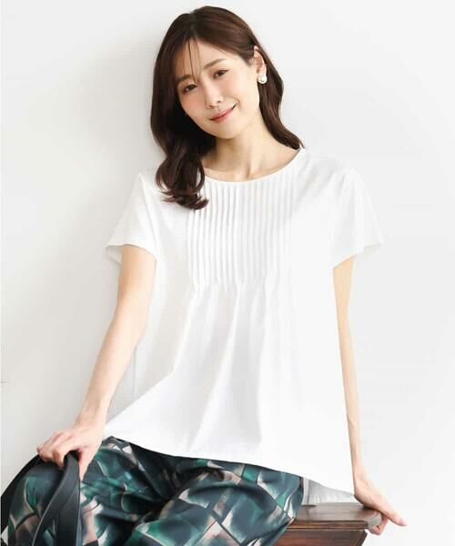 MK MICHEL KLEIN / エムケーミッシェルクラン カットソー | [接触冷感/洗える]シルケット天竺Aラインカットソー（ホワイト）