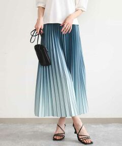 [洗える]グラデーションデザインニットプリーツスカート