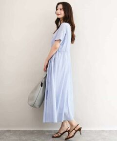 MK MICHEL KLEIN / エムケーミッシェルクラン ロング・マキシ丈ワンピース | [接触冷感/透湿性/洗える]ストライプ柄V開きワンピース