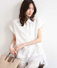 MK MICHEL KLEIN / エムケーミッシェルクラン シャツ・ブラウス | [洗える]裾レースデザインスキッパーシャツブラウス