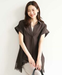 MK MICHEL KLEIN / エムケーミッシェルクラン シャツ・ブラウス | [洗える]裾レースデザインスキッパーシャツブラウス