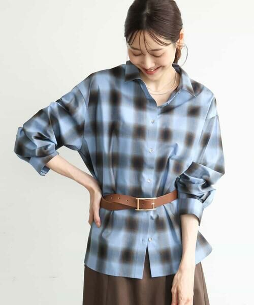 MK MICHEL KLEIN / エムケーミッシェルクラン シャツ・ブラウス | [洗える]オンブレチェック柄シャツブラウス（ブルー）