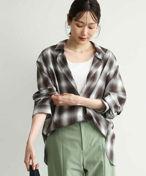 MK MICHEL KLEIN / エムケーミッシェルクラン シャツ・ブラウス | [洗える]オンブレチェック柄シャツブラウス（ブラウン）