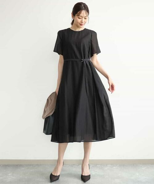 MK MICHEL KLEIN / エムケーミッシェルクラン ロング・マキシ丈ワンピース | [洗える]ドビーストライプフレアーワンピース（ブラック）