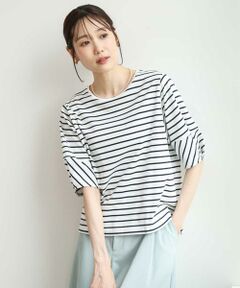 MK MICHEL KLEIN / エムケーミッシェルクラン カットソー | [接触冷感/洗える]ランタンスリーブボーダーカットソー