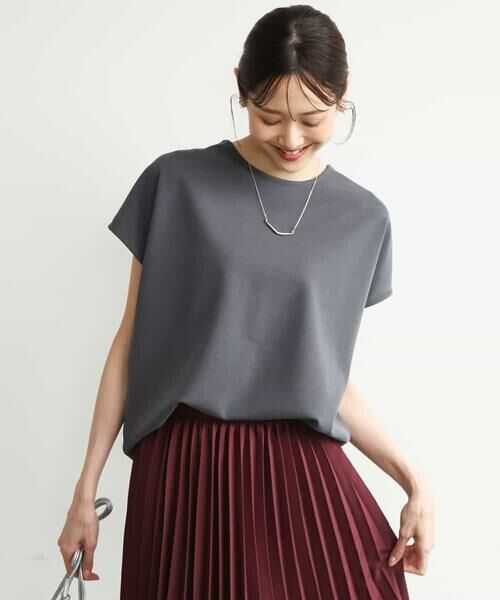 MK MICHEL KLEIN / エムケーミッシェルクラン カットソー | [洗える]前後2way フロントジップデザインカットソー（ダークグレー）