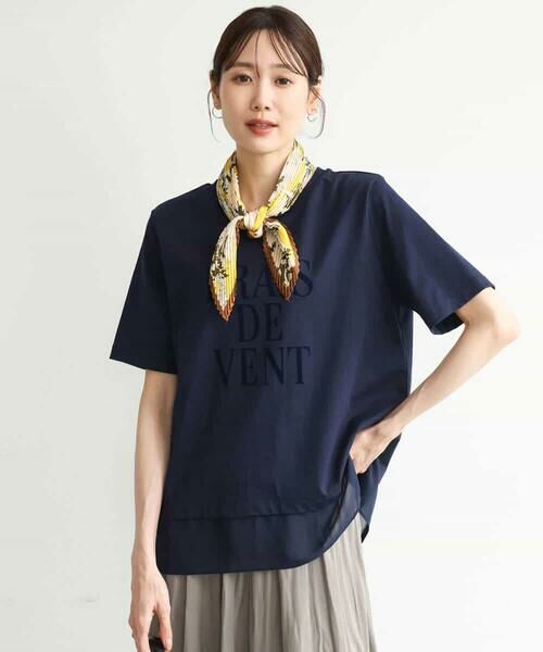 MK MICHEL KLEIN / エムケーミッシェルクラン カットソー | [洗える]シフォン切替えフロッキーロゴTシャツ | 詳細2