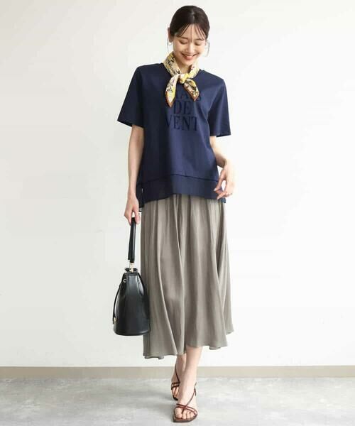 MK MICHEL KLEIN / エムケーミッシェルクラン カットソー | [洗える]シフォン切替えフロッキーロゴTシャツ | 詳細3