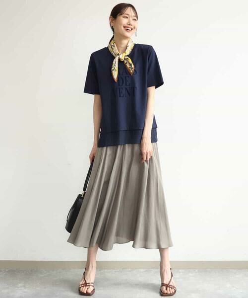 MK MICHEL KLEIN / エムケーミッシェルクラン カットソー | [洗える]シフォン切替えフロッキーロゴTシャツ | 詳細4
