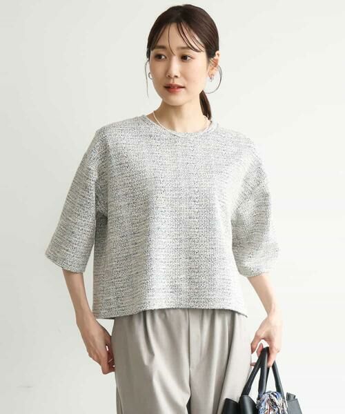 MK MICHEL KLEIN / エムケーミッシェルクラン カットソー | [洗える]カラフルネップ ジャージーツイードカットソー（ライトグレー）