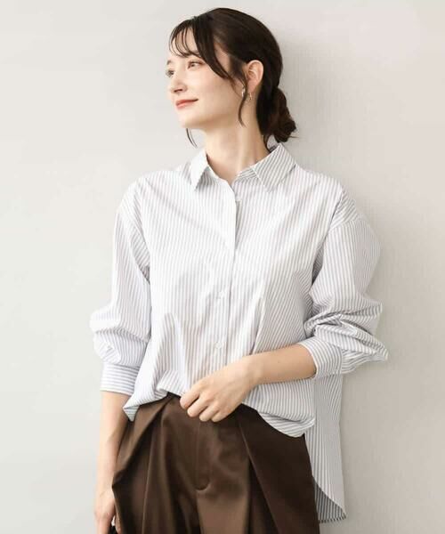 MK MICHEL KLEIN / エムケーミッシェルクラン シャツ・ブラウス | [防シワ/洗える]コットン混ベーシックシャツ（ストライプ） | 詳細1