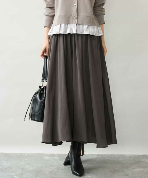 MK MICHEL KLEIN / エムケーミッシェルクラン その他パンツ | [洗える]起毛サテンガウチョパンツ（ダークグレー）