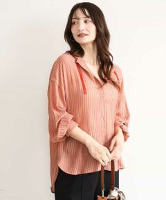 MK MICHEL KLEIN / エムケーミッシェルクラン シャツ・ブラウス | [洗える]シアーストライプ フーディーシャツブラウス