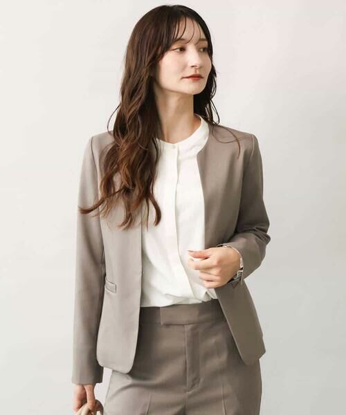 MK MICHEL KLEIN / エムケーミッシェルクラン ノーカラージャケット | [セットアップ対応/洗える]イージーツイル カラーレスジャケット | 詳細1