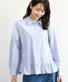 MK MICHEL KLEIN / エムケーミッシェルクラン シャツ・ブラウス | [洗える]フリルヘムデザインシャツブラウス（ブルー・ストライプ）