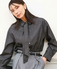 MK MICHEL KLEIN / エムケーミッシェルクラン シャツ・ブラウス | [洗える]ボウタイ付きデニムライクシャツブラウス