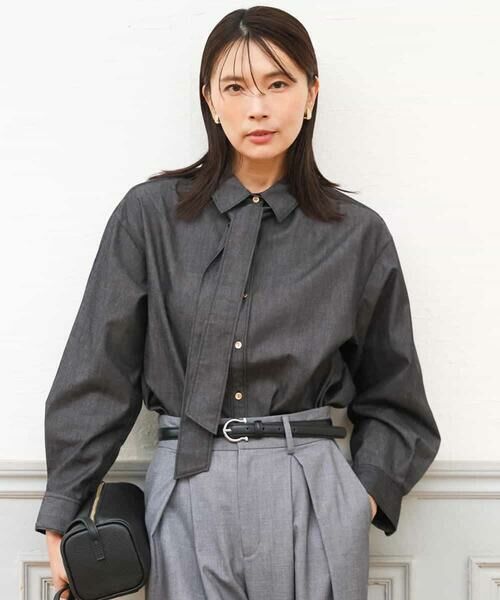 MK MICHEL KLEIN / エムケーミッシェルクラン シャツ・ブラウス | [洗える]ボウタイ付きデニムライクシャツブラウス | 詳細21