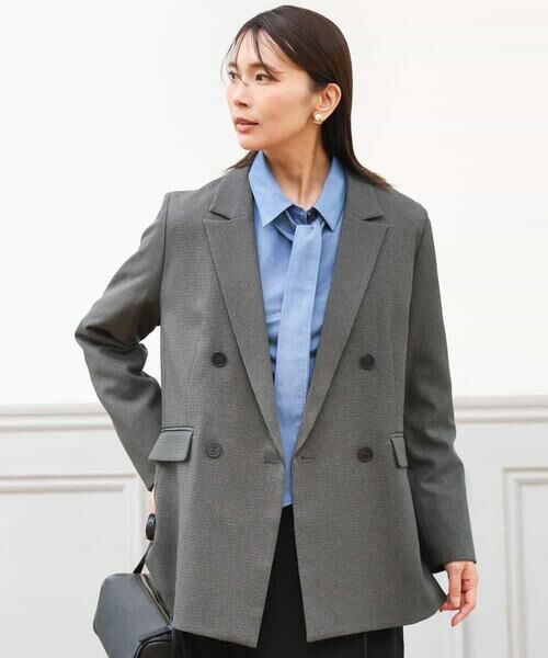 MK MICHEL KLEIN / エムケーミッシェルクラン テーラードジャケット | [洗える/イージーケア/抗ピリング/ナチュラルストレッチ]ダブルブレストジャケット（チェック柄） | 詳細1
