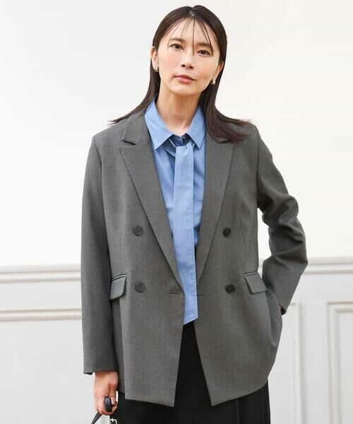 MK MICHEL KLEIN / エムケーミッシェルクラン テーラードジャケット | [洗える/イージーケア/抗ピリング/ナチュラルストレッチ]ダブルブレストジャケット（チェック柄） | 詳細3