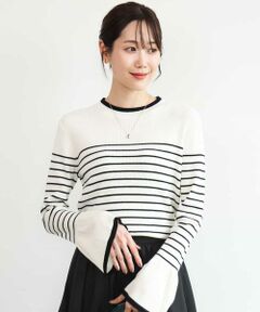 MK MICHEL KLEIN / エムケーミッシェルクラン ニット・セーター | [洗える]配色ラメライン入りフレアースリーブニット