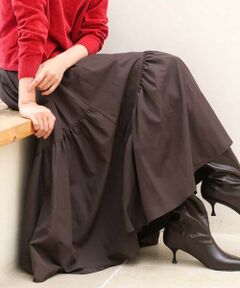 MK MICHEL KLEIN / エムケーミッシェルクラン ロング・マキシ丈スカート | [洗える]ギャザー切替えデザインタフタスカート