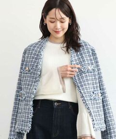MK MICHEL KLEIN / エムケーミッシェルクラン ノーカラージャケット | [洗える]Vネックファンシーツイードジャケット