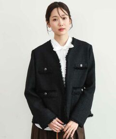 MK MICHEL KLEIN / エムケーミッシェルクラン ノーカラージャケット | [洗える]Vネックファンシーツイードジャケット