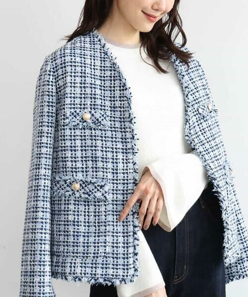 MK MICHEL KLEIN / エムケーミッシェルクラン ノーカラージャケット | [洗える]Vネックファンシーツイードジャケット | 詳細10