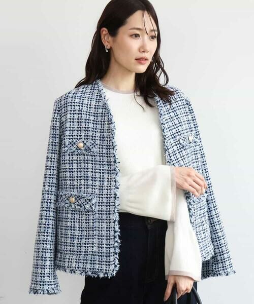 MK MICHEL KLEIN / エムケーミッシェルクラン ノーカラージャケット | [洗える]Vネックファンシーツイードジャケット | 詳細7